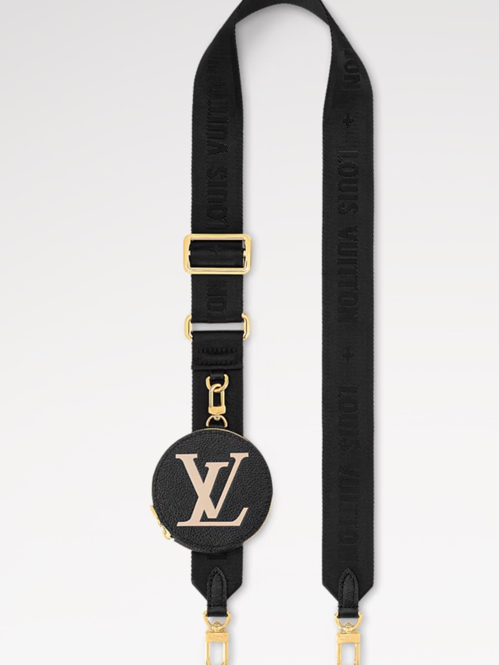 Louis Vuitton Black Strap with Round Monogram Coin Pouch and Gold Hardware